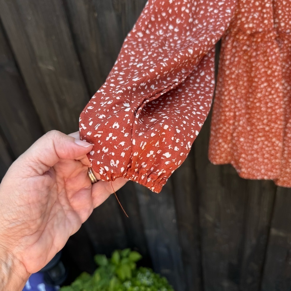 Hayden Orange Bishop Sleeve Blouse with Tie Front - Picture 13 of 14